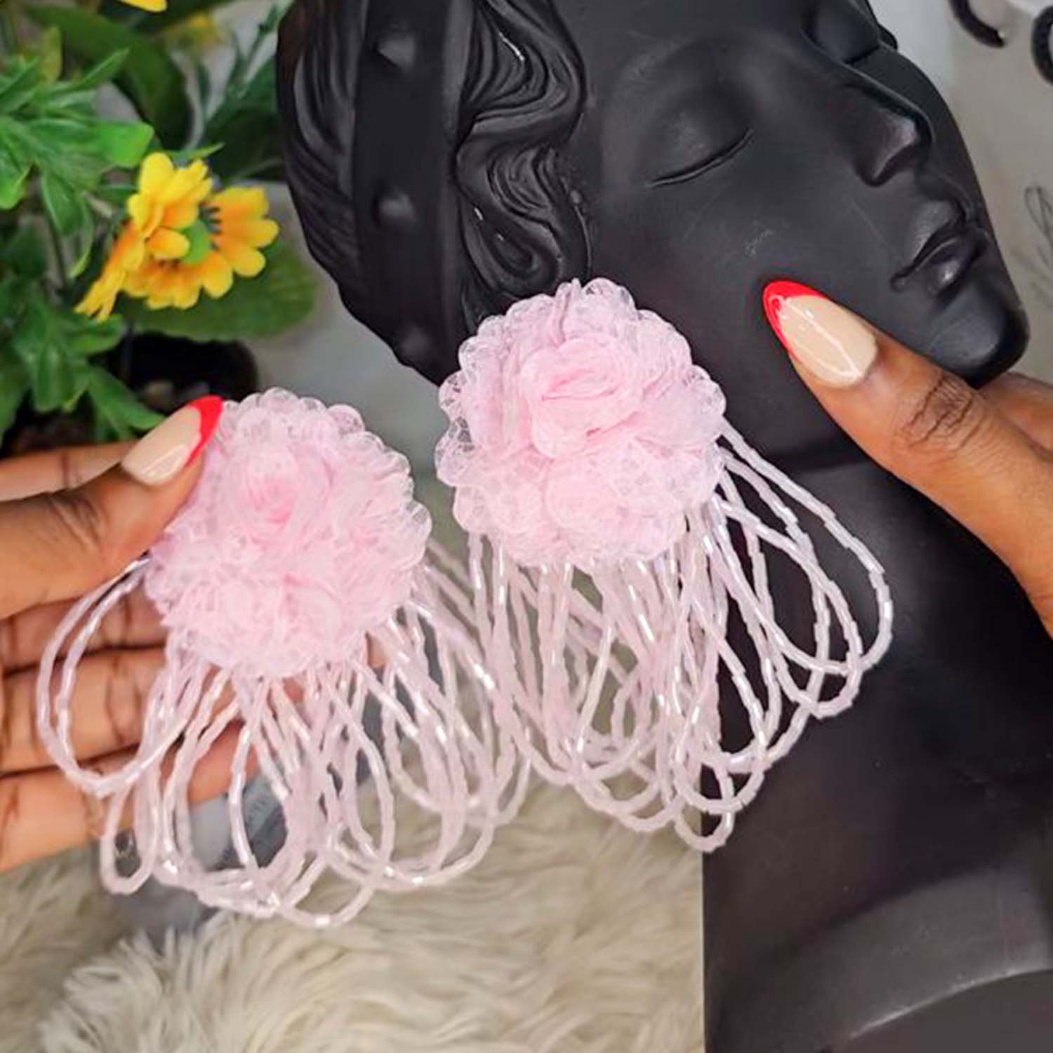 Shop Pink Bloom Tassel Earrings