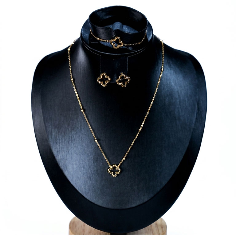 aura open clover golden jewelry suite